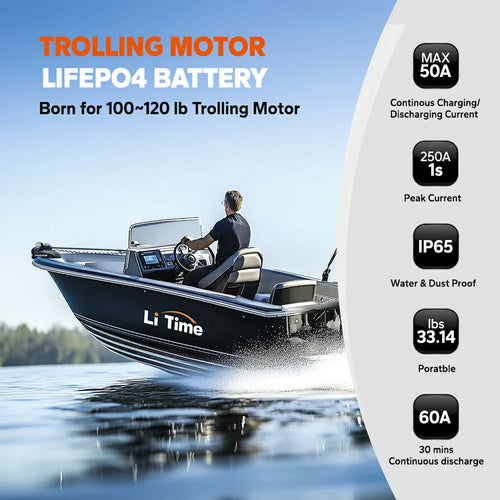 LiTime 36V 50Ah Marine Trolling Motor Lithium Bluetooth Battery