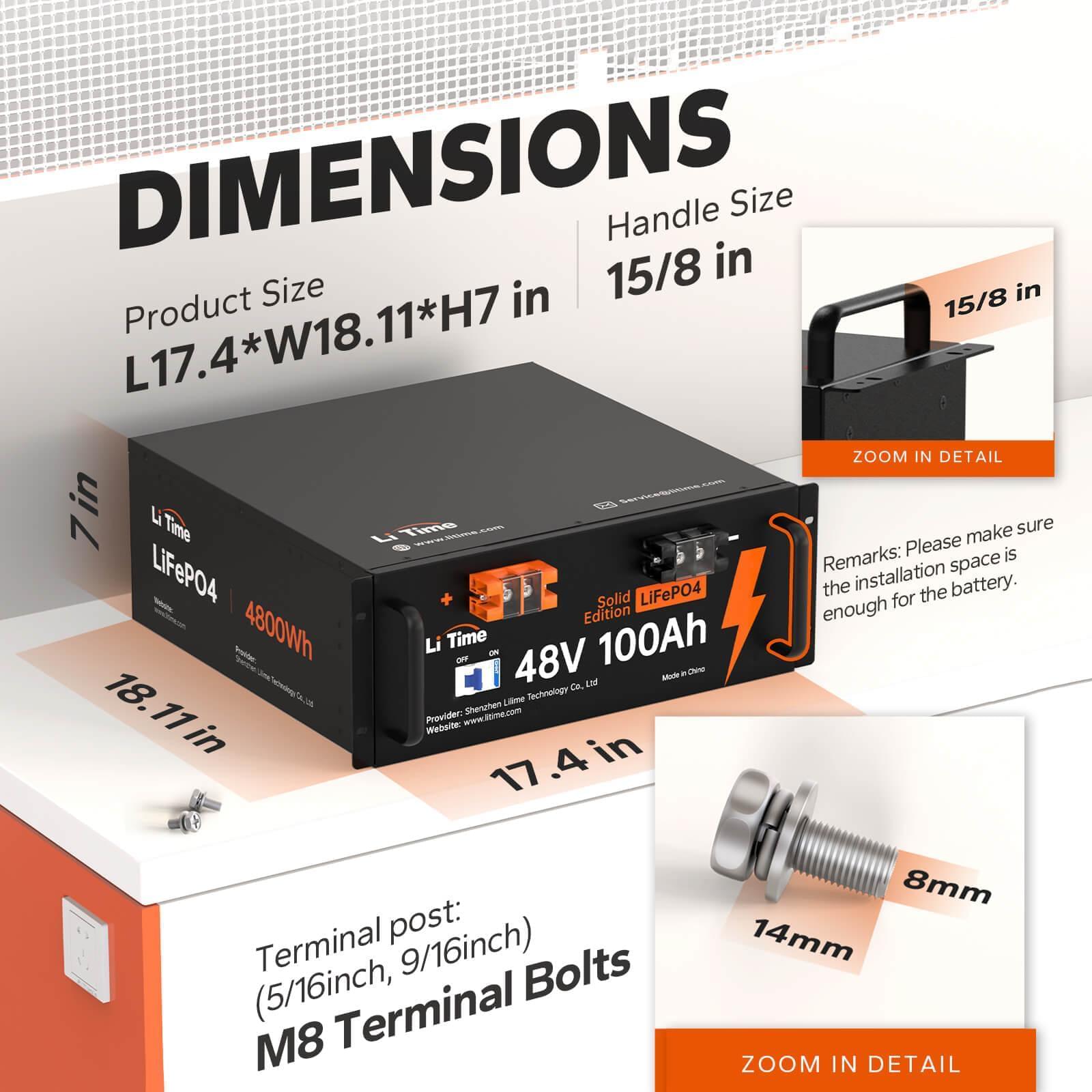litime 48v 100ah server rack lithium solar battery dimensions