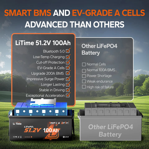 🌟[Black Friday Final Price C$1559.99]LiTime 48V 100Ah Golf Cart Bluetooth Lithium Battery