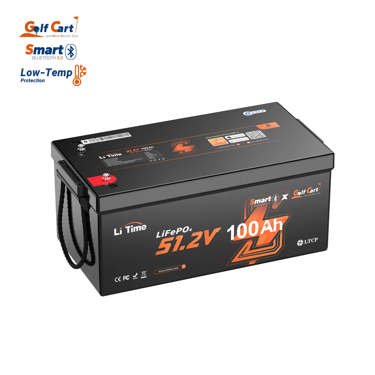 🌟[Black Friday Final Price C$1559.99]LiTime 48V 100Ah Golf Cart Bluetooth Lithium Battery