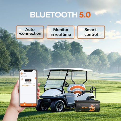 LiTime 48V 100Ah golf cart battery with a built-in bluetooth battery monitor