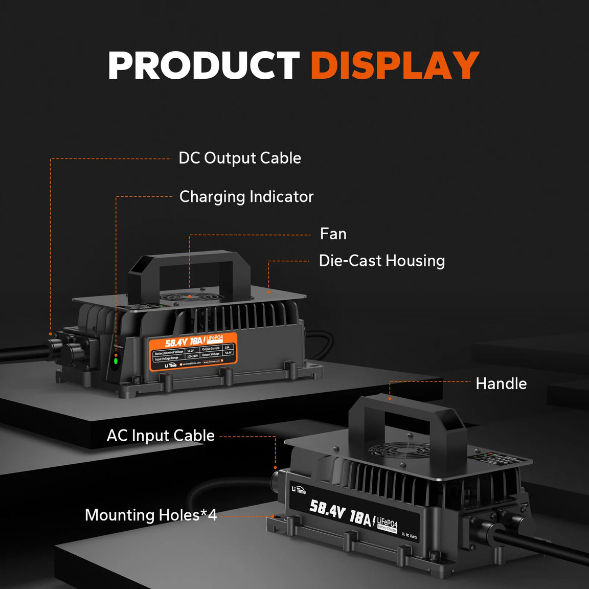 LiTime 48V 18A Lithium Battery Charger IP65 Waterproof
