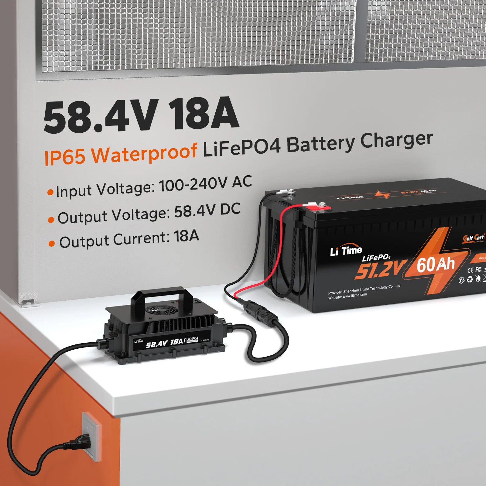 LiTime 48V 18A Lithium Battery Charger IP65 Waterproof