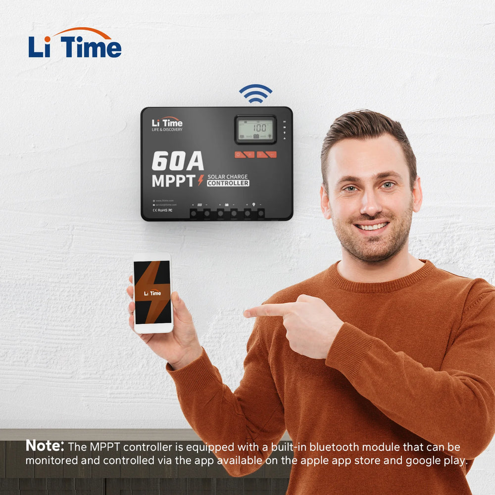 Link the Bluetooth function of the phone to the 60a mppt device using the app program.