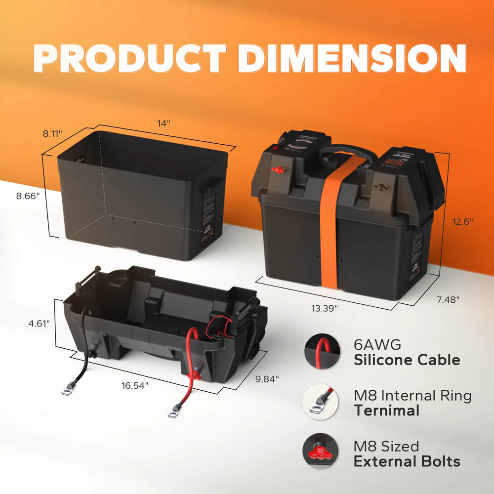 LiTime Group 24/27 / 31 Marine Battery Box, Built-in Voltmeter