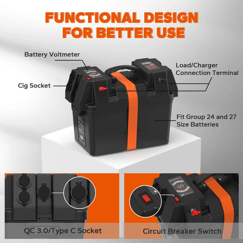 LiTime Group 24/27/31 Marine Battery Box, Built-in Voltmeter