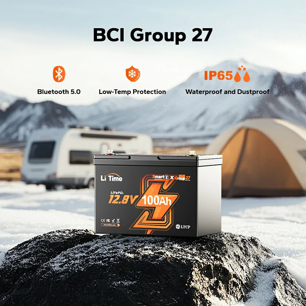 LiTime 12V 100Ah Group 27 Bluetooth Lithium Deep Cycle Battery