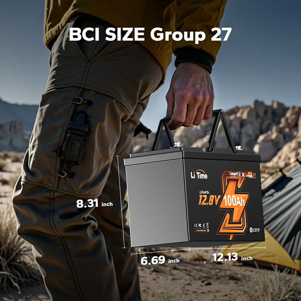 LiTime 12V 100Ah Group 27 Bluetooth Lithium Deep Cycle Battery