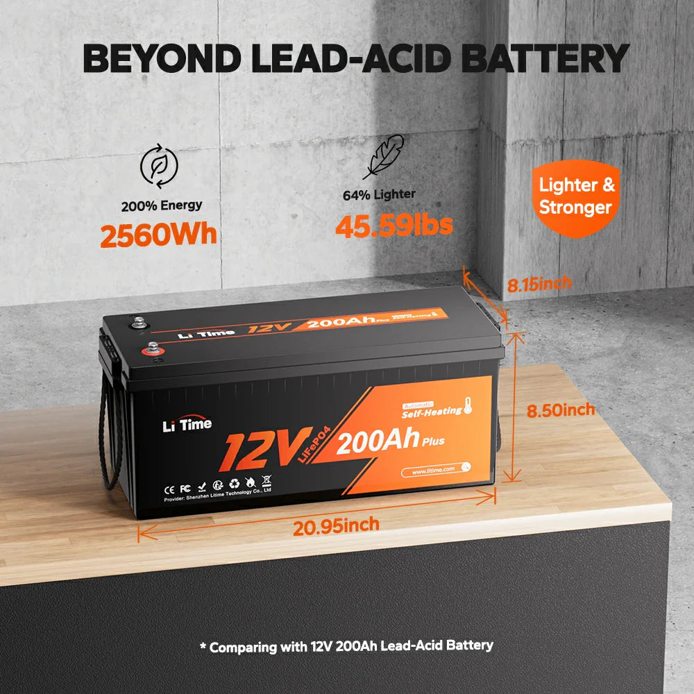 LiTime 12V 200Ah Plus Self-Heating LiFePO4 Battery