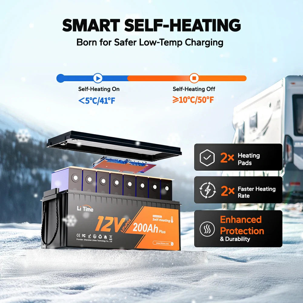 LiTime 12V 200Ah Plus Self-Heating LiFePO4 Battery