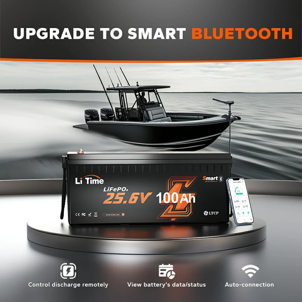 Integrated Bluetooth, Real-Time Monitoring Battery feature of litime 24v 100ah lithium bluetooth battery