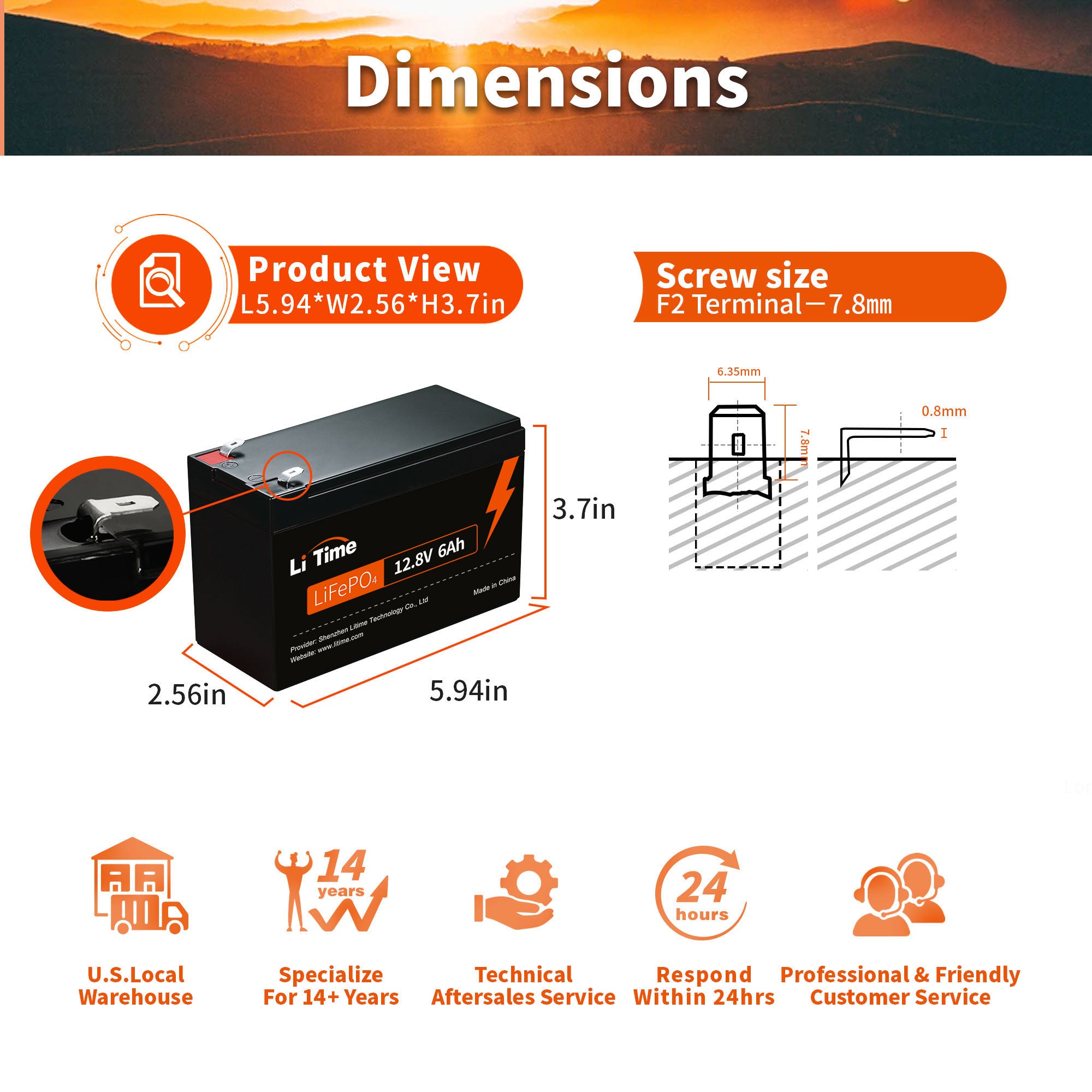LiTime 12V 6Ah LiFePO4 Lithium Battery, Built-in 6A BMS, 76.8W Output Power