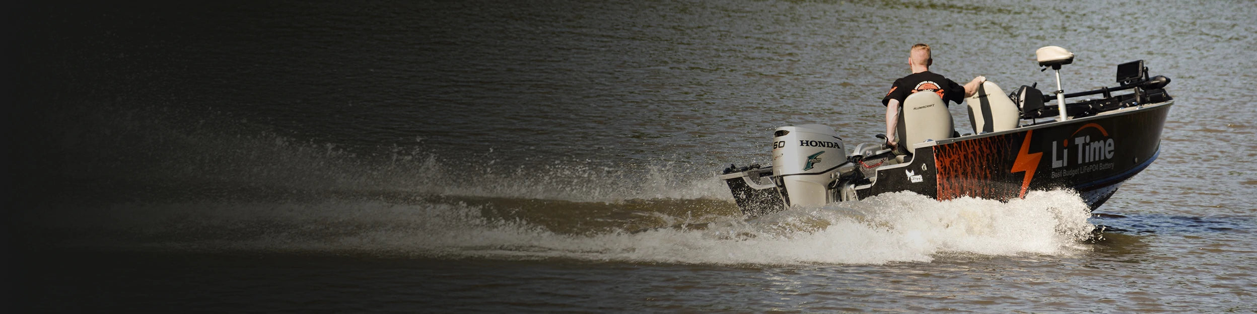 A fish and ski boat at high speed, illustrating the power provided by LiTime trolling motor battery system