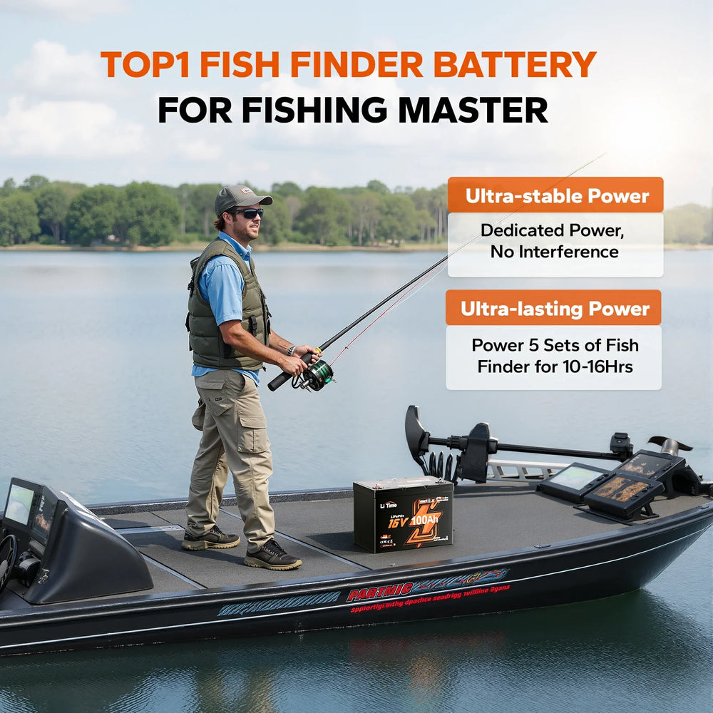 LiTime 16V 100Ah Fish Finder Lithium Battery with Bluetooth, Self-heating