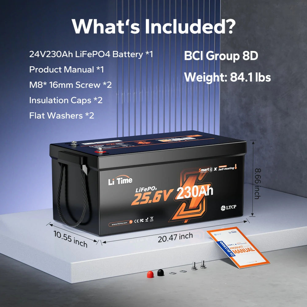 LiTime 24V 230Ah Dual-Mode Self Heating Bluetooth Lithium Battery for RV and Off-Grid