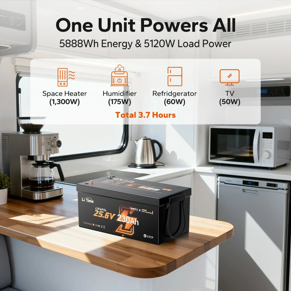 LiTime 24V 230Ah Dual-Mode Self Heating Bluetooth Lithium Battery for RV and Off-Grid