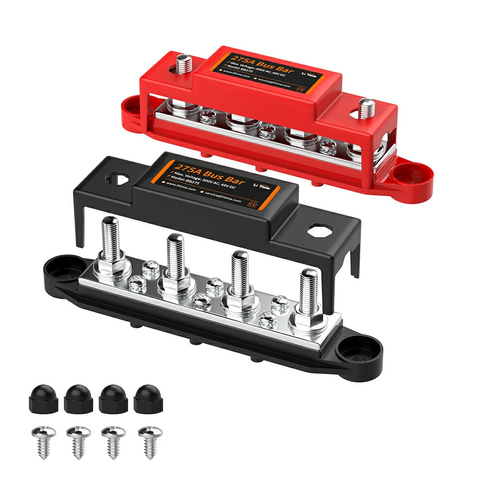 LiTime 275A Bus Bar Red and Black Battery Distribution Block with Covers
