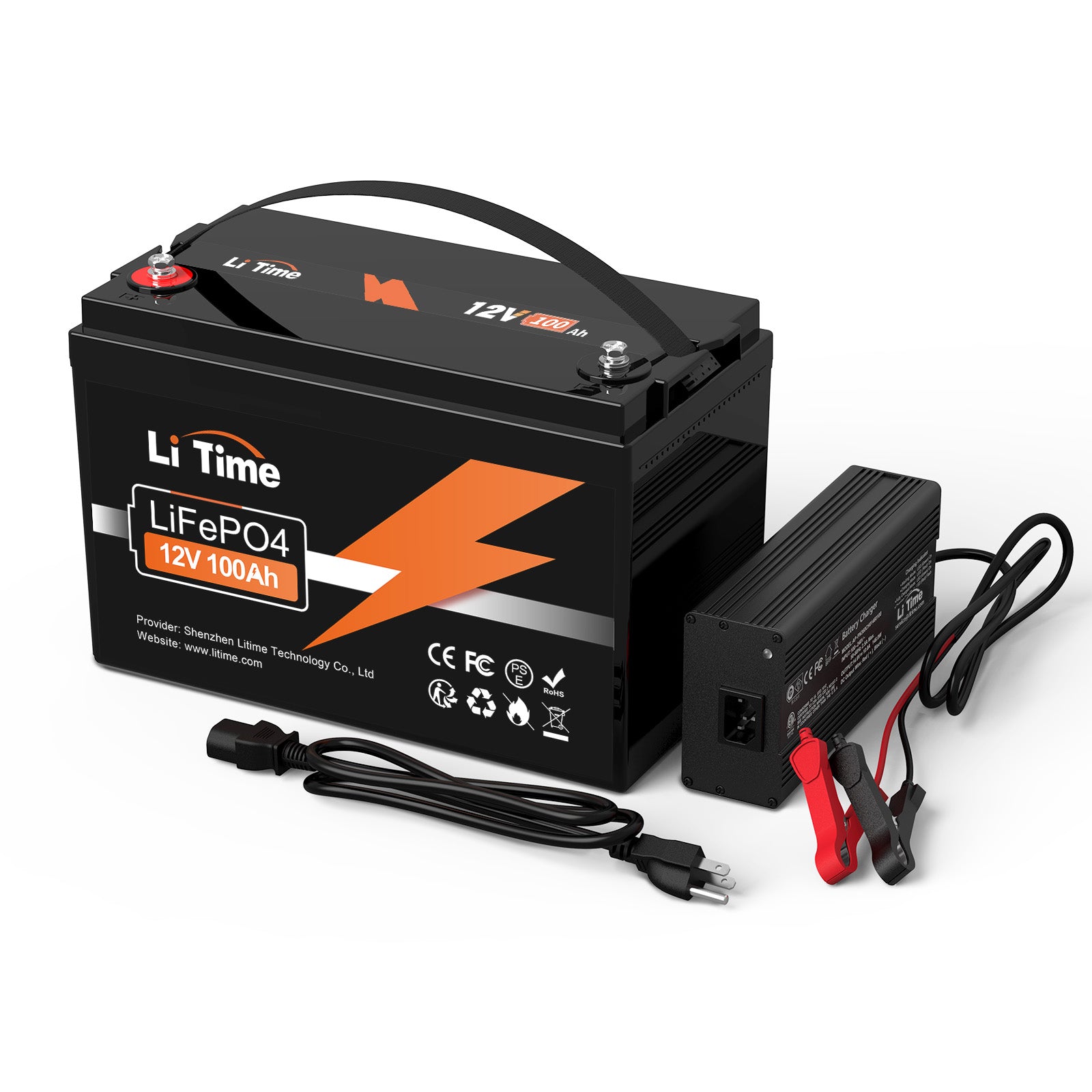 Li Time 12V 100Ah LiFePO4 Battery + 14.6V 10A Dedicated Lithium Battery Charger
