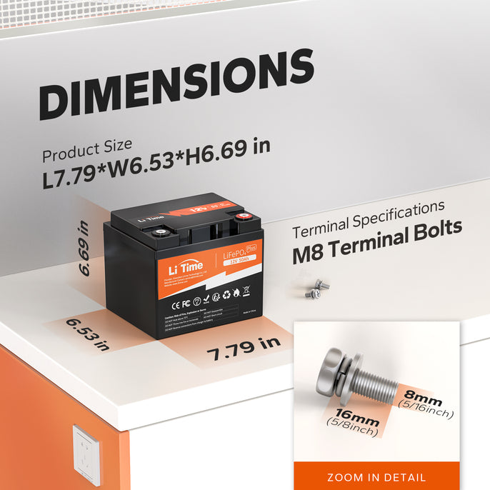 litime12v 50ah lithium battery size